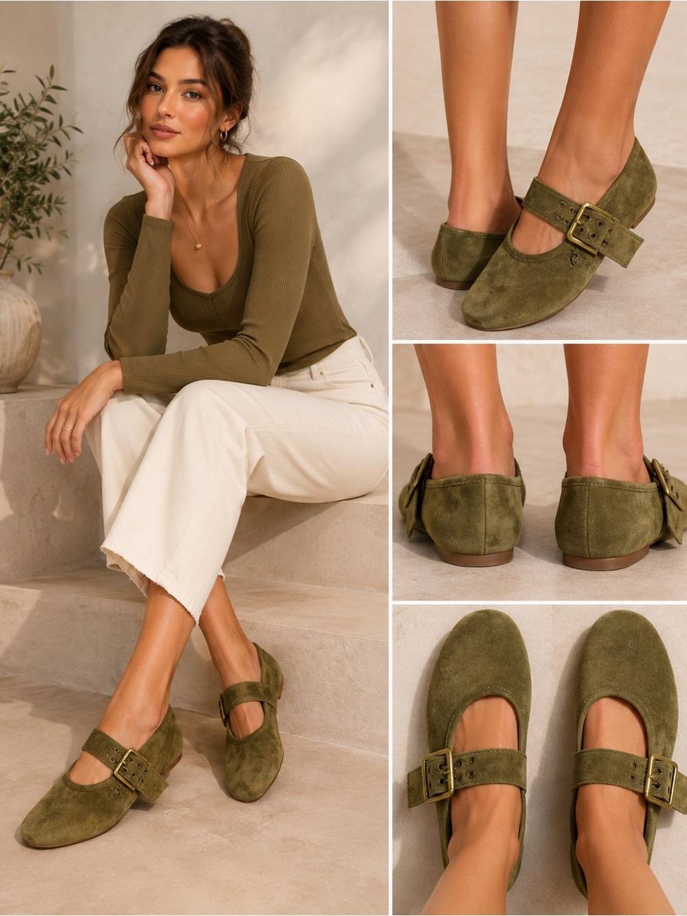 UNIONBAY Olive Suede Mary Jane Flats with Buckle